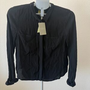 Anthropologie Maeve Black Button‎ up Blouse Size 4 Semi Sheer Career Office Chic